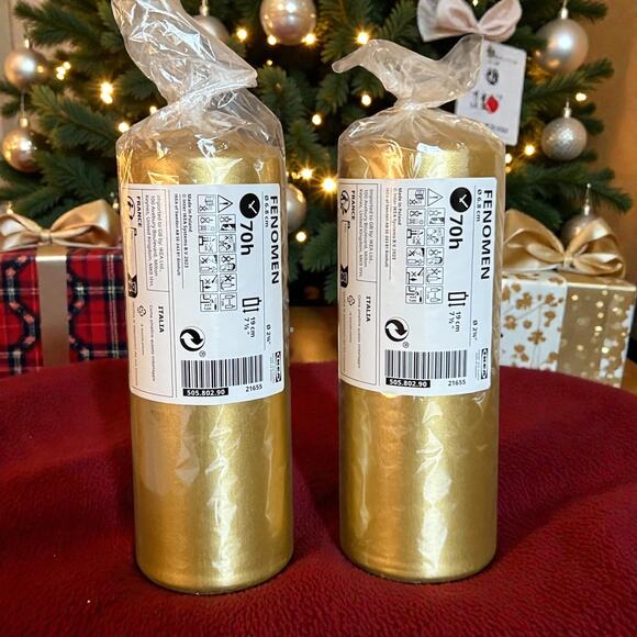 IKEA FENOMEN Unscented Gold Pillar Candle 7 1/2" (70 Hour) - Picture 1 of 2